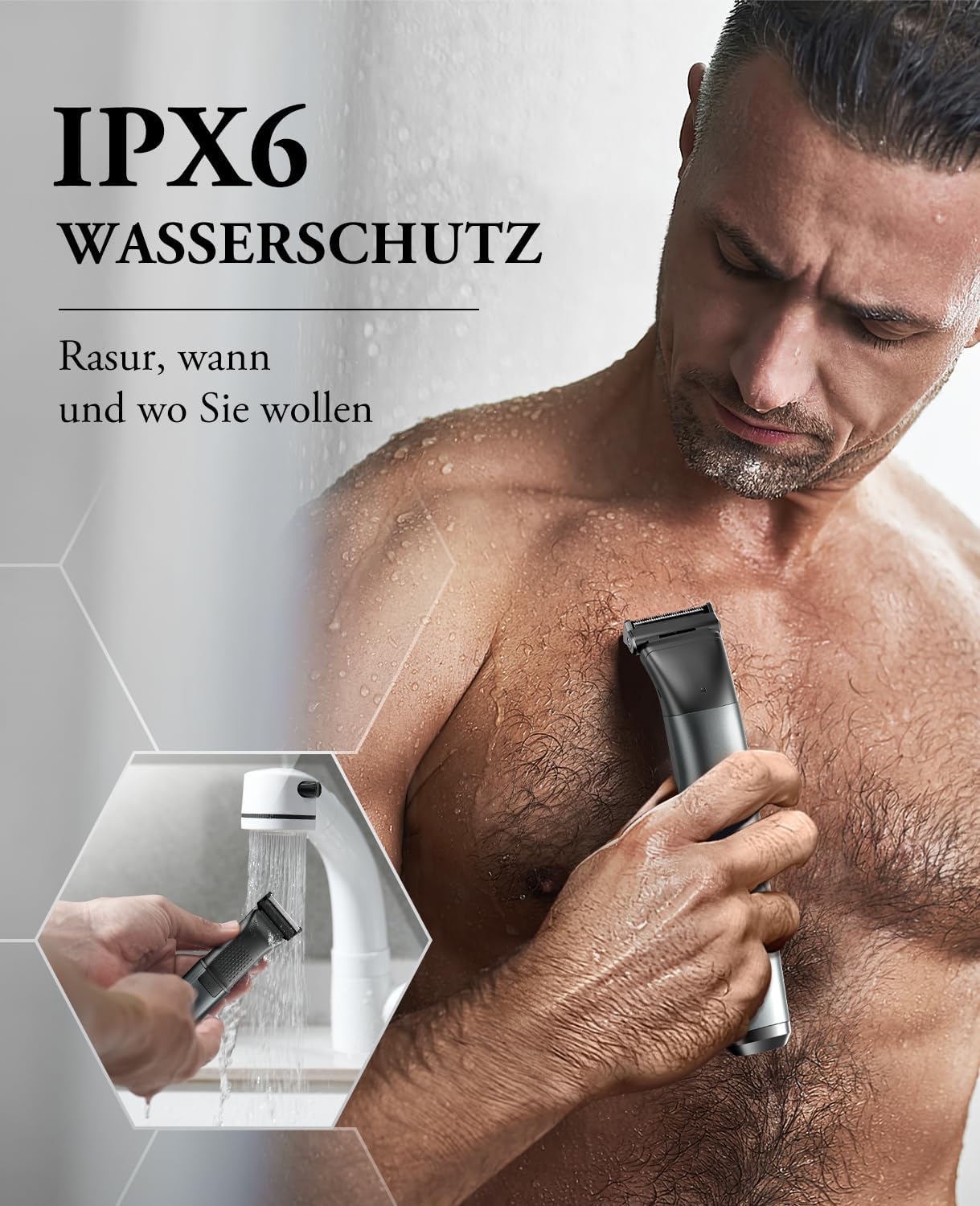 Intimrasierer Mann, Kensen 2 in 1 Rasierer Herren Intimbereich Wasserdicht Körperrasierer Herren Typ-C Bodygroom Herren Nass Trocken Intim Rasierer Männer Beine Brust Achselhöhle Leiste Aufsteckkämme Schwarz