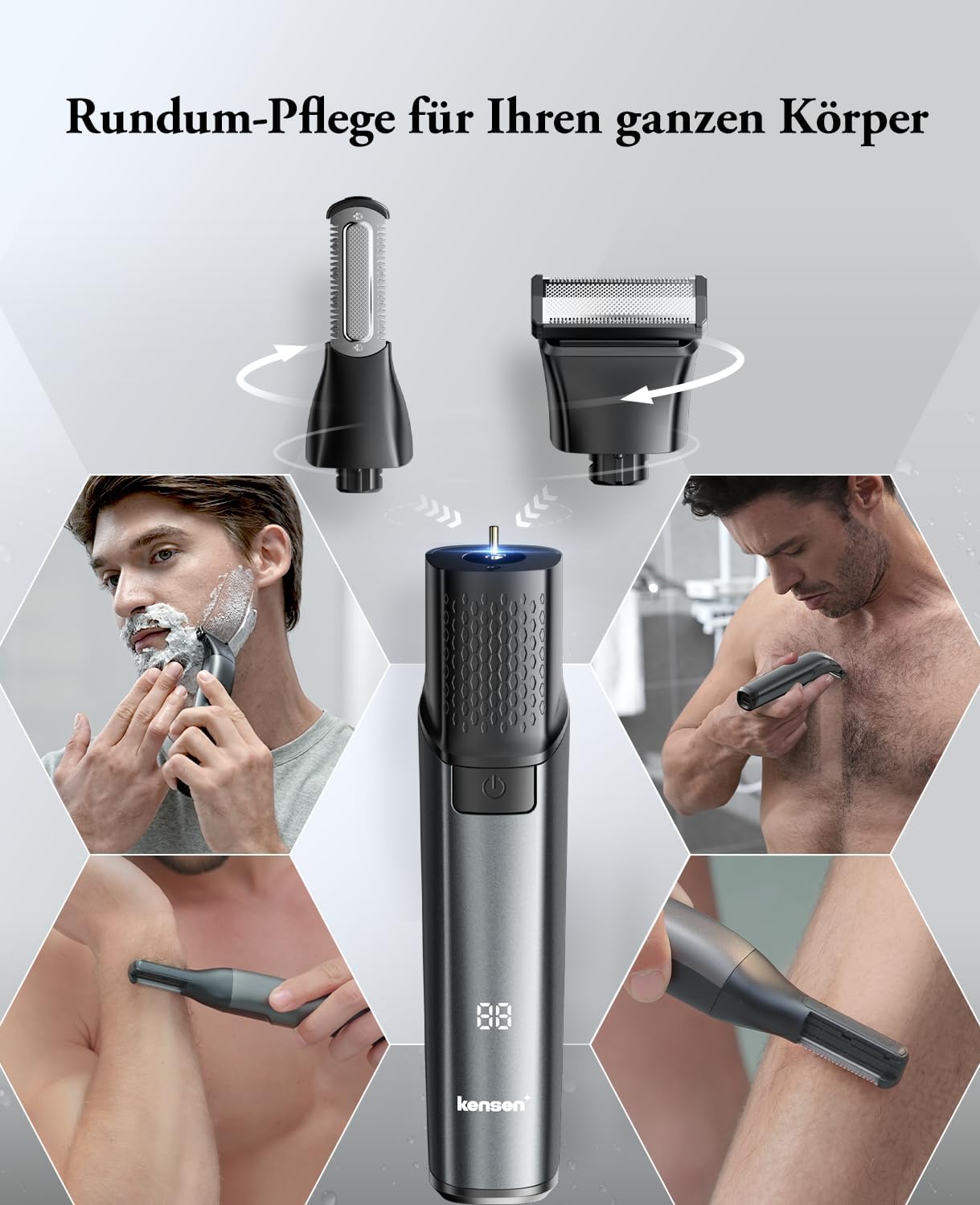 Intimrasierer Mann, Kensen 2 in 1 Rasierer Herren Intimbereich Wasserdicht Körperrasierer Herren Typ-C Bodygroom Herren Nass Trocken Intim Rasierer Männer Beine Brust Achselhöhle Leiste Aufsteckkämme Schwarz