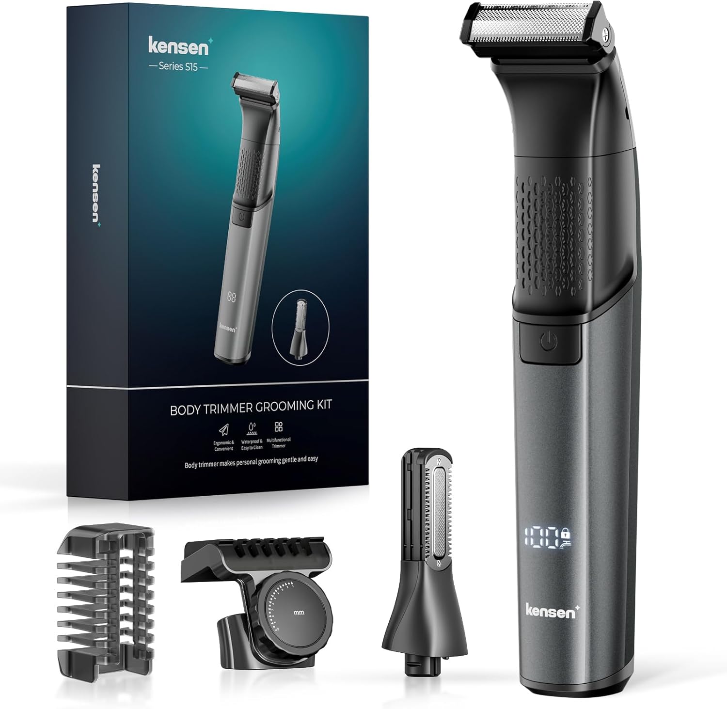 Intimrasierer Mann, Kensen 2 in 1 Rasierer Herren Intimbereich Wasserdicht Körperrasierer Herren Typ-C Bodygroom Herren Nass Trocken Intim Rasierer Männer Beine Brust Achselhöhle Leiste Aufsteckkämme Schwarz