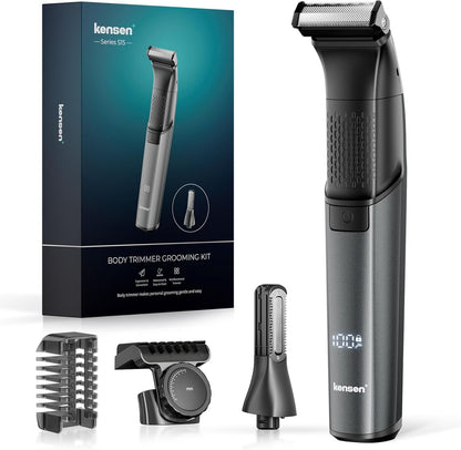 Intimrasierer Mann, Kensen 2 in 1 Rasierer Herren Intimbereich Wasserdicht Körperrasierer Herren Typ-C Bodygroom Herren Nass Trocken Intim Rasierer Männer Beine Brust Achselhöhle Leiste Aufsteckkämme Schwarz