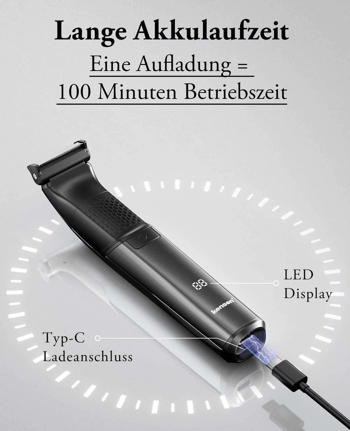 Intimrasierer Mann, Kensen 2 in 1 Rasierer Herren Intimbereich Wasserdicht Körperrasierer Herren Typ-C Bodygroom Herren Nass Trocken Intim Rasierer Männer Beine Brust Achselhöhle Leiste Aufsteckkämme Schwarz