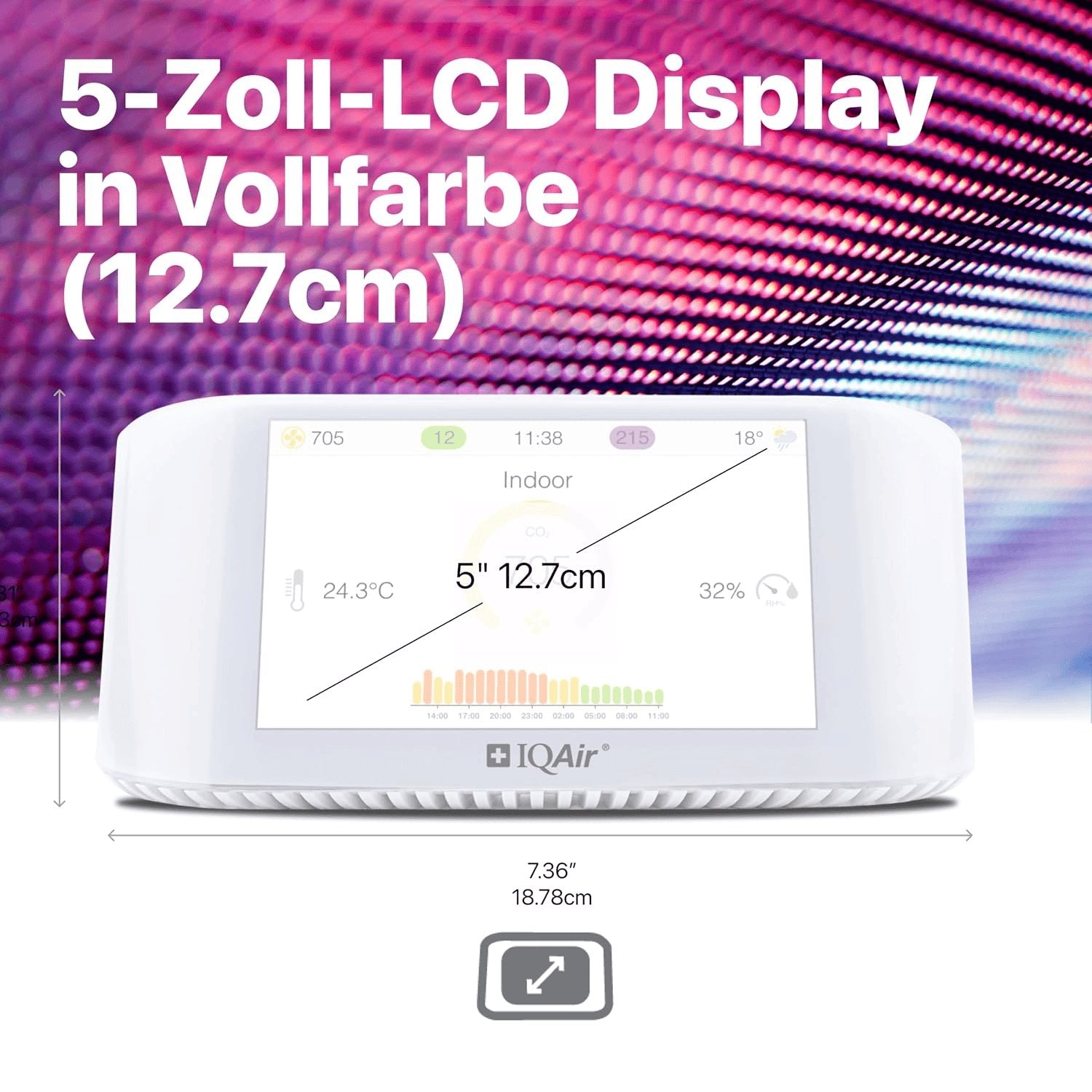 Iqair Airvisual Indoor Luftqualitätsmessgerät Für Innenräume. CO2 Messgerät & PM2.5 Feinstaubmonitor Mit App. Wifi Smart Air Quality Monitor Mit AQI Echtzeitdaten, Temperatur & Luftfeuchtigkeit