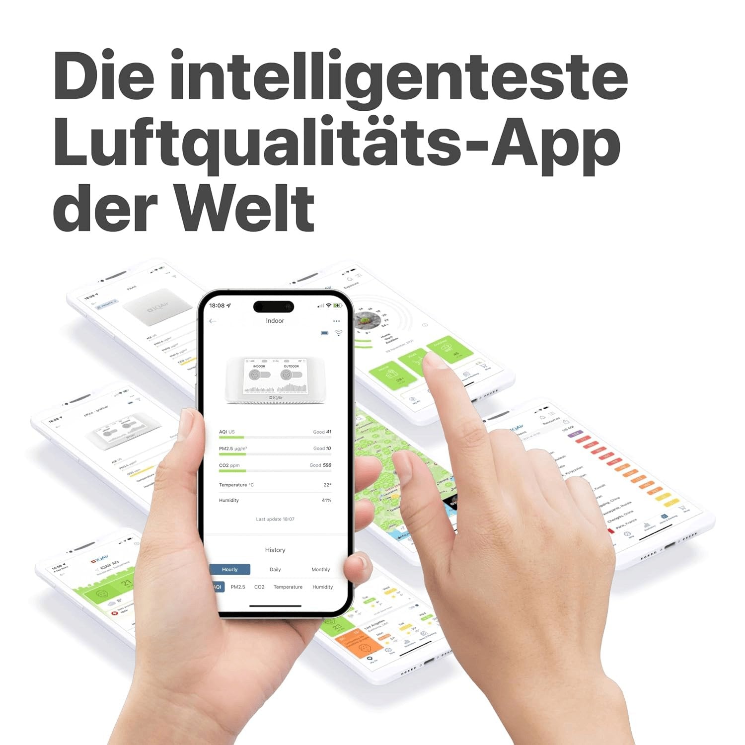 Iqair Airvisual Indoor Luftqualitätsmessgerät Für Innenräume. CO2 Messgerät & PM2.5 Feinstaubmonitor Mit App. Wifi Smart Air Quality Monitor Mit AQI Echtzeitdaten, Temperatur & Luftfeuchtigkeit