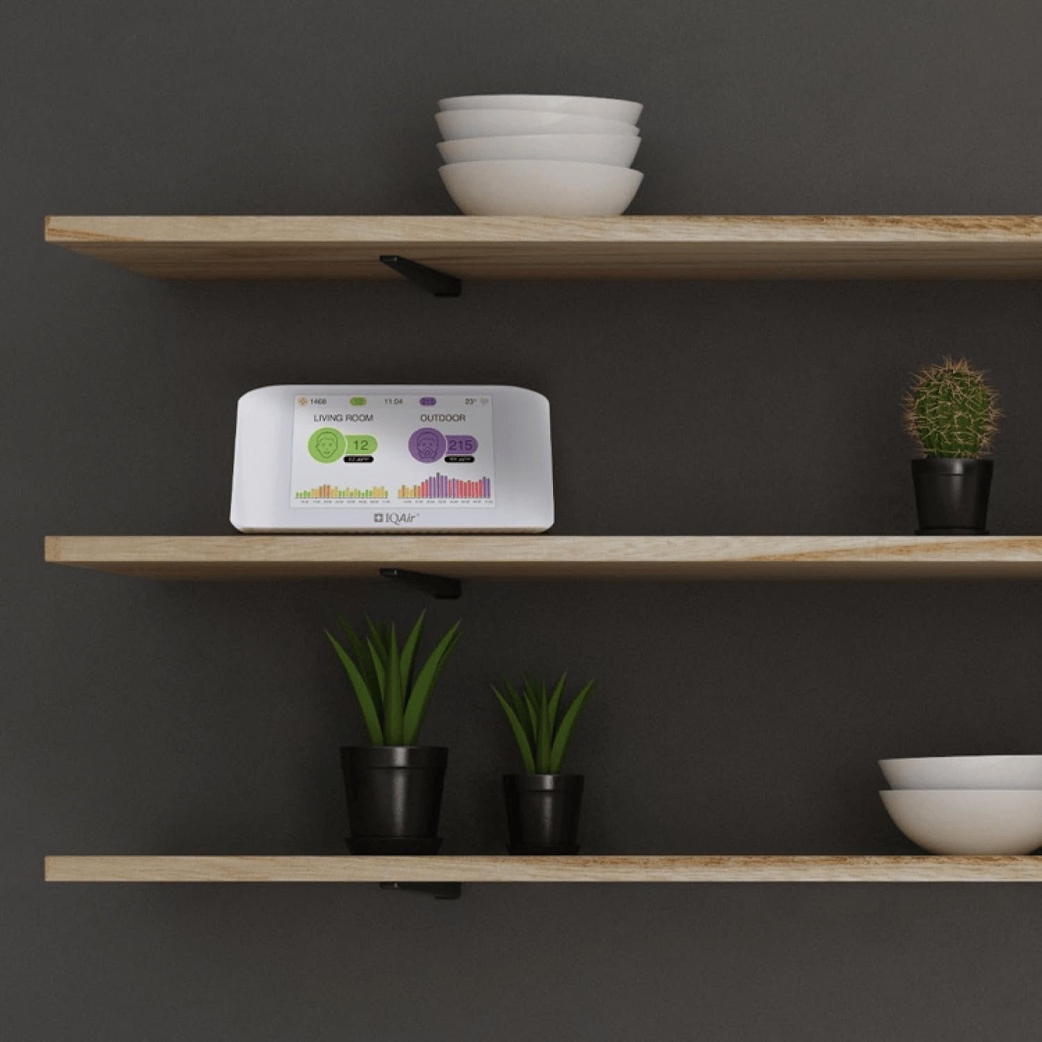Iqair Airvisual Indoor Luftqualitätsmessgerät Für Innenräume. CO2 Messgerät & PM2.5 Feinstaubmonitor Mit App. Wifi Smart Air Quality Monitor Mit AQI Echtzeitdaten, Temperatur & Luftfeuchtigkeit