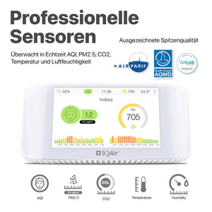 Iqair Airvisual Indoor Luftqualitätsmessgerät Für Innenräume. CO2 Messgerät & PM2.5 Feinstaubmonitor Mit App. Wifi Smart Air Quality Monitor Mit AQI Echtzeitdaten, Temperatur & Luftfeuchtigkeit
