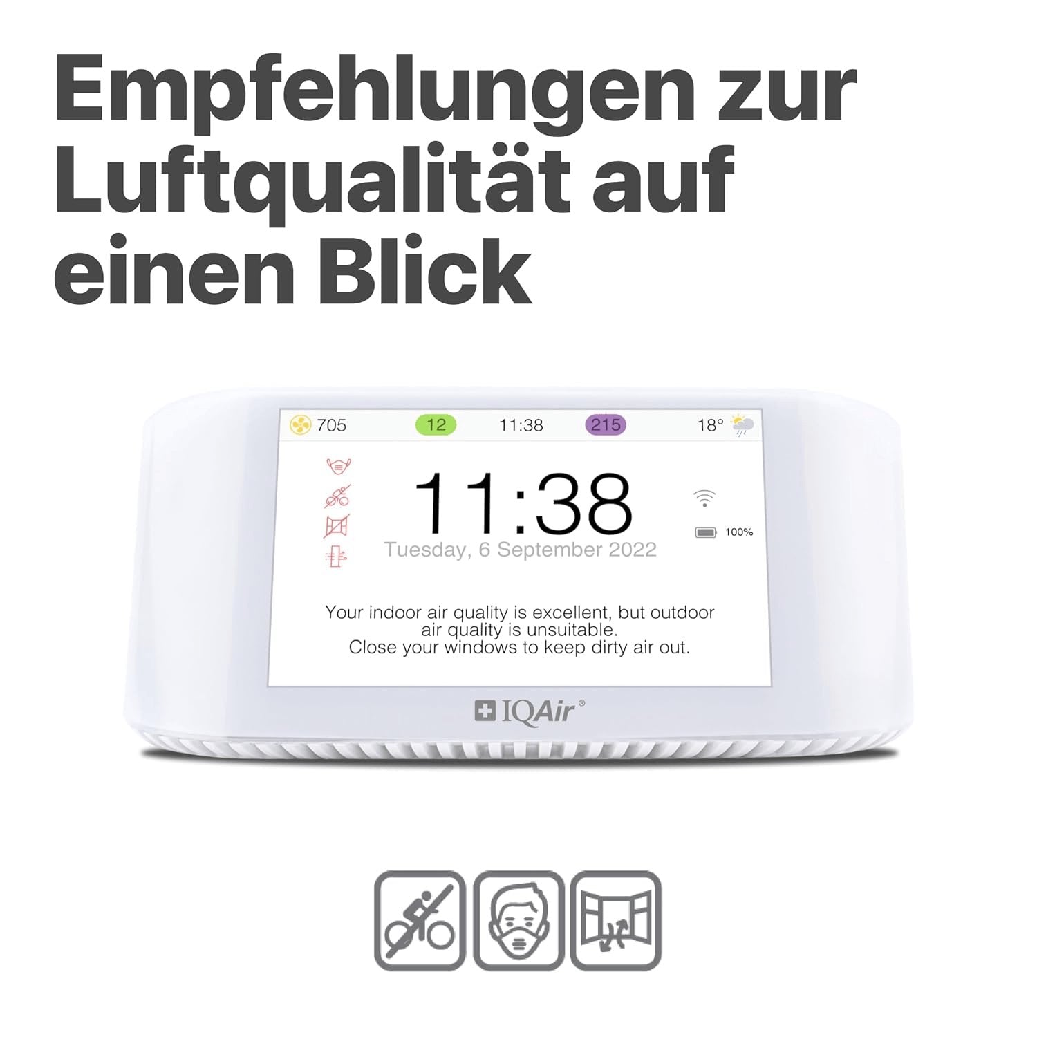 Iqair Airvisual Indoor Luftqualitätsmessgerät Für Innenräume. CO2 Messgerät & PM2.5 Feinstaubmonitor Mit App. Wifi Smart Air Quality Monitor Mit AQI Echtzeitdaten, Temperatur & Luftfeuchtigkeit