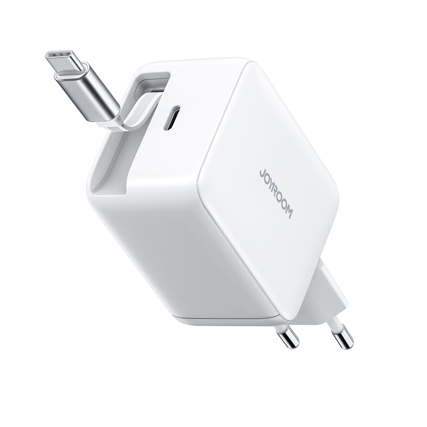 Joyroom JR-TCL06 67W GaN Wall Charger with Built-in Retractable USB-C Cable - White