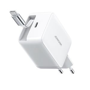 Joyroom JR-TCL06 67W GaN Wall Charger with Built-in Retractable USB-C Cable - White