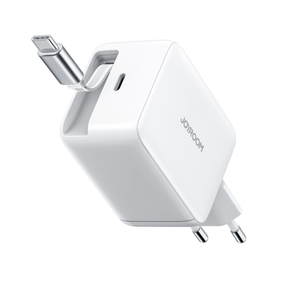 Joyroom JR-TCL06 67W GaN Wall Charger with Built-in Retractable USB-C Cable - White