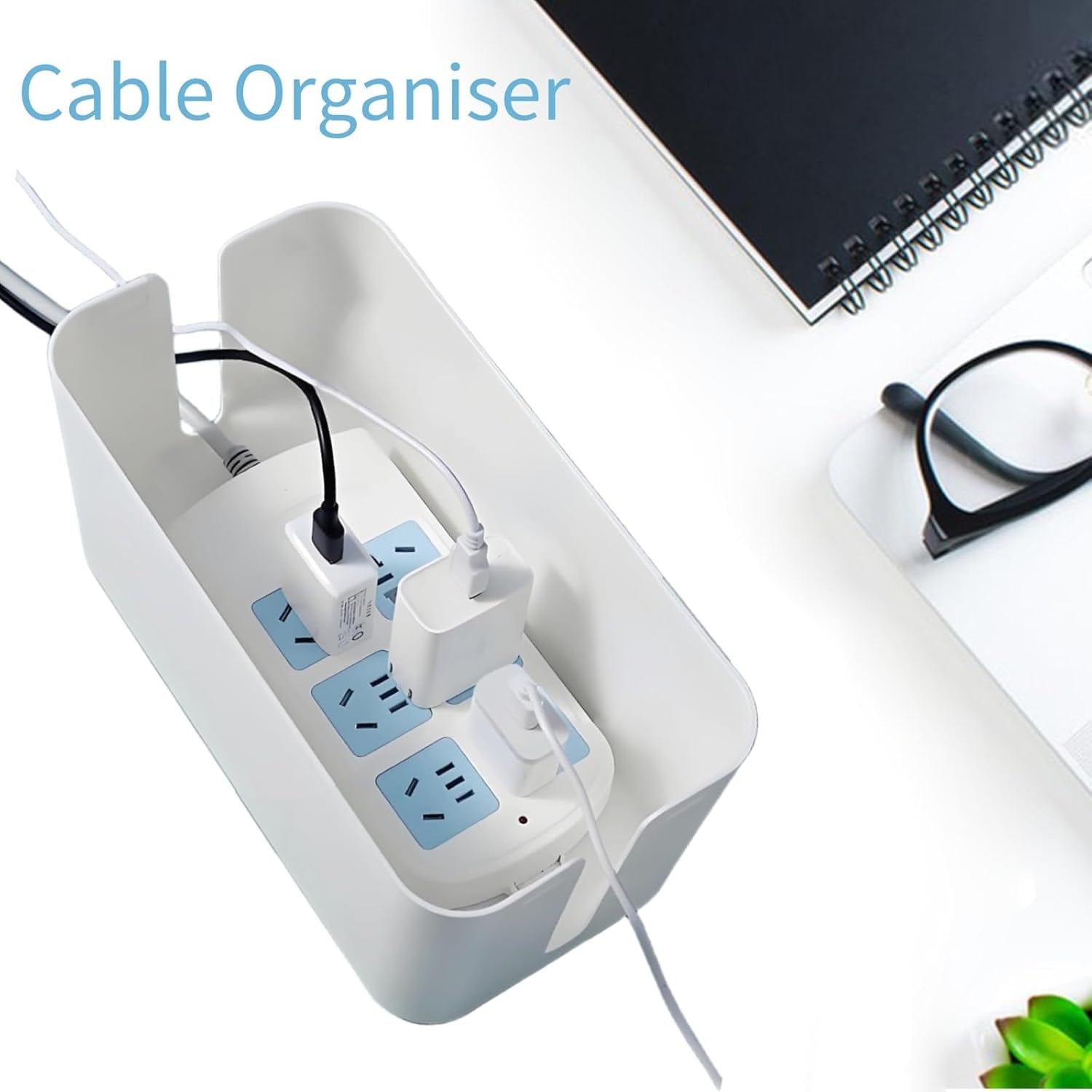 Kabel-Ordnungsbox Weiße Kabelbox Mit Bambusdeckel Kabel-Organizer Kabelmanagement-Box Zum Verstecken Von Kabeln Und Steckern