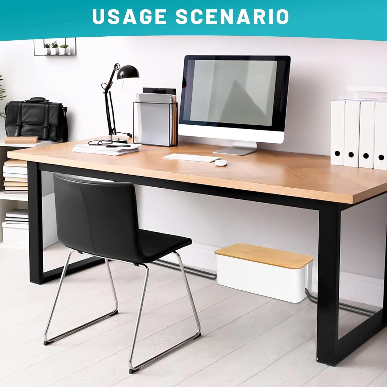 Kabelbox - 3Er Set Aus Abs-Kunststoff Mit Bambusdeckel - Schreibtisch Organizer Zum Kabel Verstecken - Kabelmanagement Box Groß, Medium & Klein (Weiß)