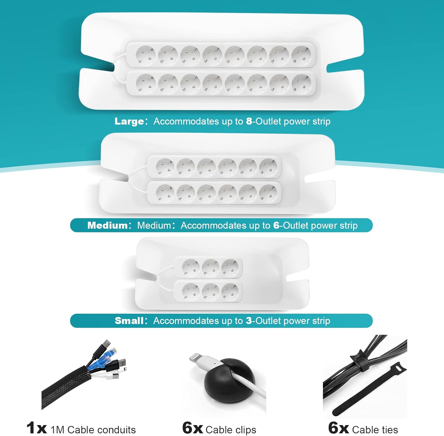 Kabelbox - 3Er Set Aus Abs-Kunststoff Mit Bambusdeckel - Schreibtisch Organizer Zum Kabel Verstecken - Kabelmanagement Box Groß, Medium & Klein (Weiß)