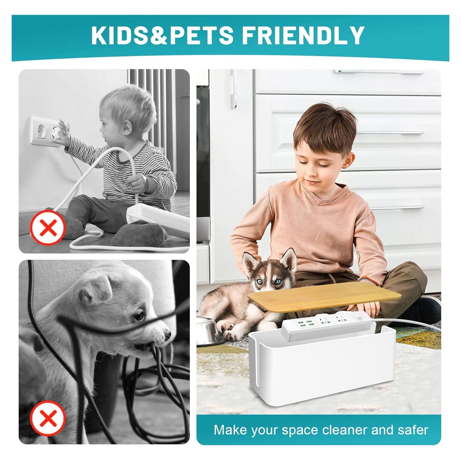 Kabelbox - 3er-Set mit Bambusdeckel