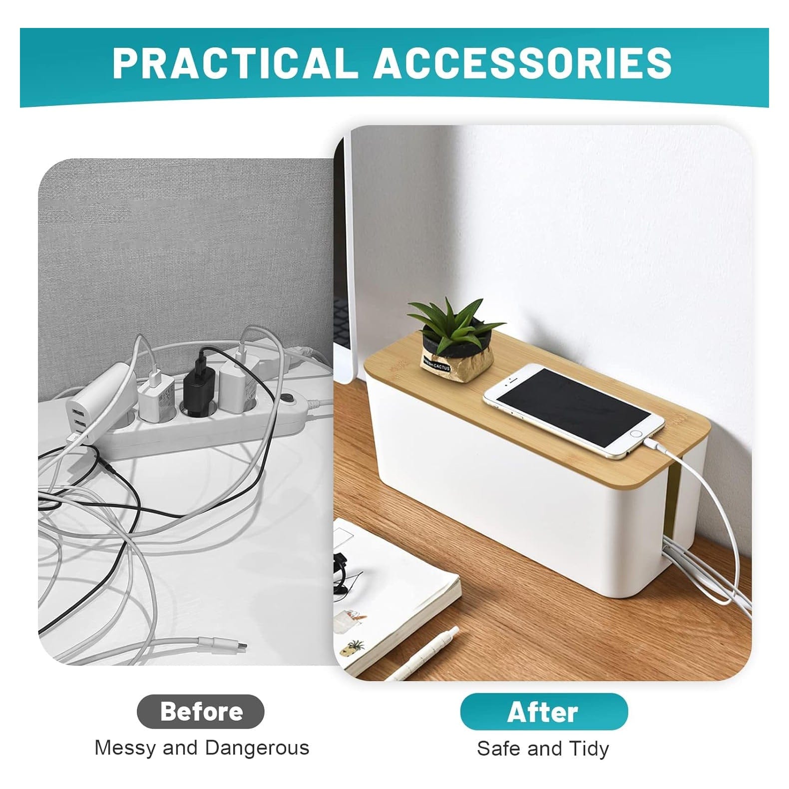 Kabelbox - 3er-Set mit Bambusdeckel