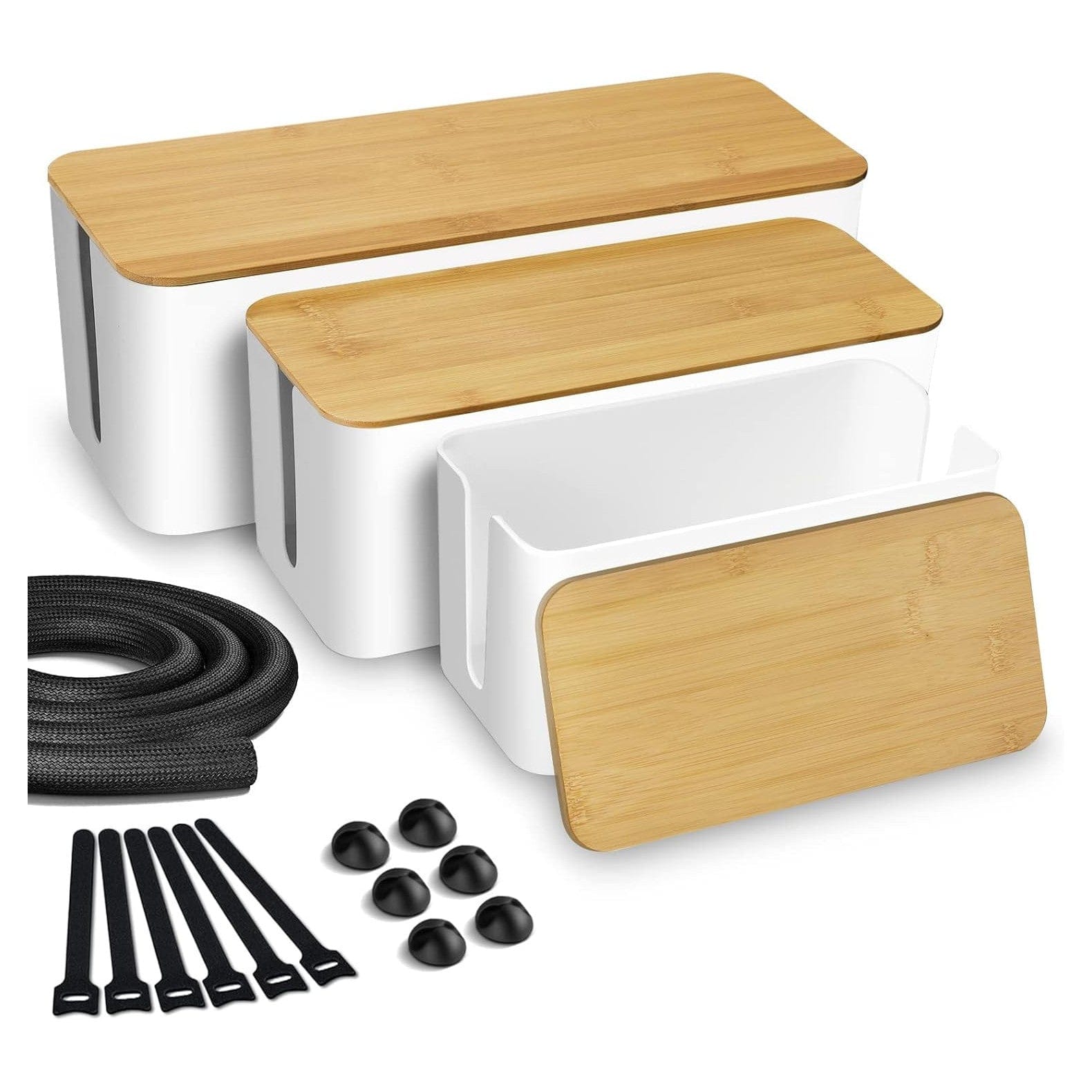 Kabelbox - 3er-Set mit Bambusdeckel