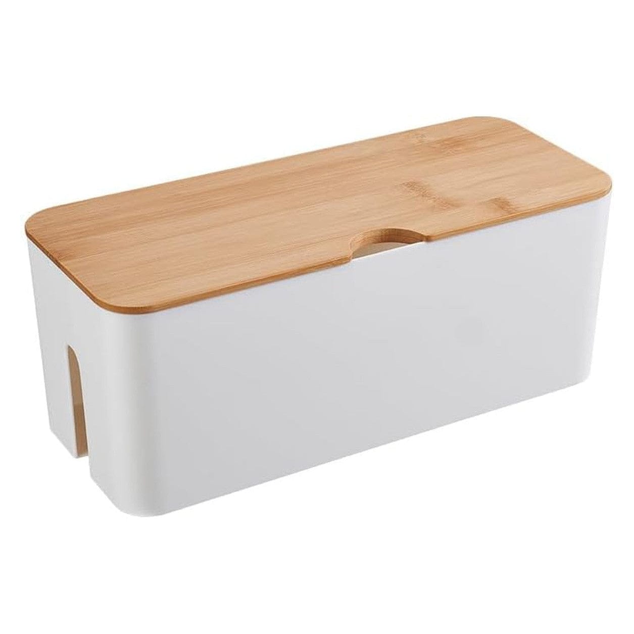 Kabelbox Mit Bambusdeckel, Kabelmanagement-Organizer, Aufbewahrungsbox Zum Verstecken Von Kabeln Organisieren Computerverkabelung 32X13,5X12,5Cm, Weiß
