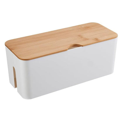 Kabelbox Mit Bambusdeckel, Kabelmanagement-Organizer, Aufbewahrungsbox Zum Verstecken Von Kabeln Organisieren Computerverkabelung 32X13,5X12,5Cm, Weiß