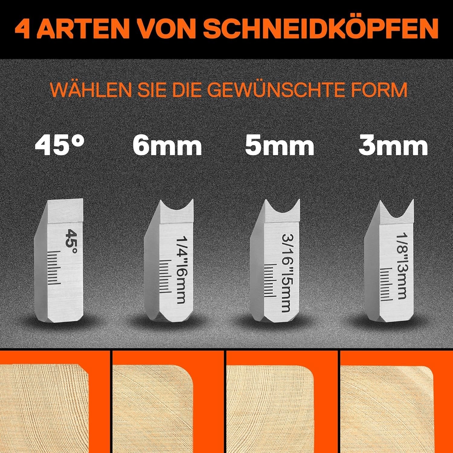 Kantenhobel Holz Mit 4 Schneidköpfen 45°/3/5/6Mm, Fasenhobel Eckhobel Für Holzbearbeitung, Einfache Wechsel Und Aufbewahrung Handhobel Für Tischler, Schreiner, Holzbearbeiter