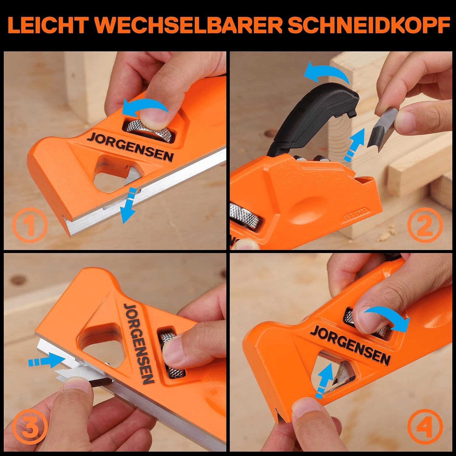 Kantenhobel Holz Mit 4 Schneidköpfen 45°/3/5/6Mm, Fasenhobel Eckhobel Für Holzbearbeitung, Einfache Wechsel Und Aufbewahrung Handhobel Für Tischler, Schreiner, Holzbearbeiter