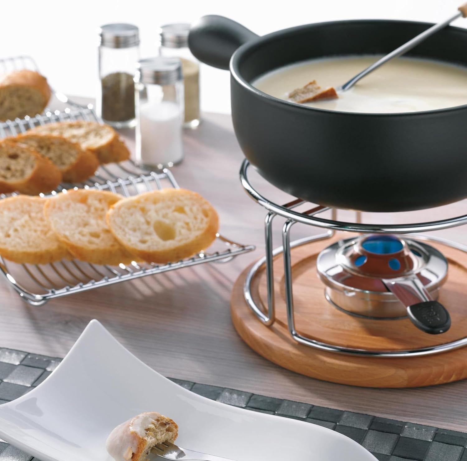 Kela Käsefondue Set 10Tlg, Keramik Fondue Für 6 Personen NATURA, Käse Fondueset Mit Brennpastenhalter, Gabeln, Gabelhalter