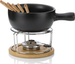 Kela Käsefondue Set 10Tlg, Keramik Fondue Für 6 Personen NATURA, Käse Fondueset Mit Brennpastenhalter, Gabeln, Gabelhalter