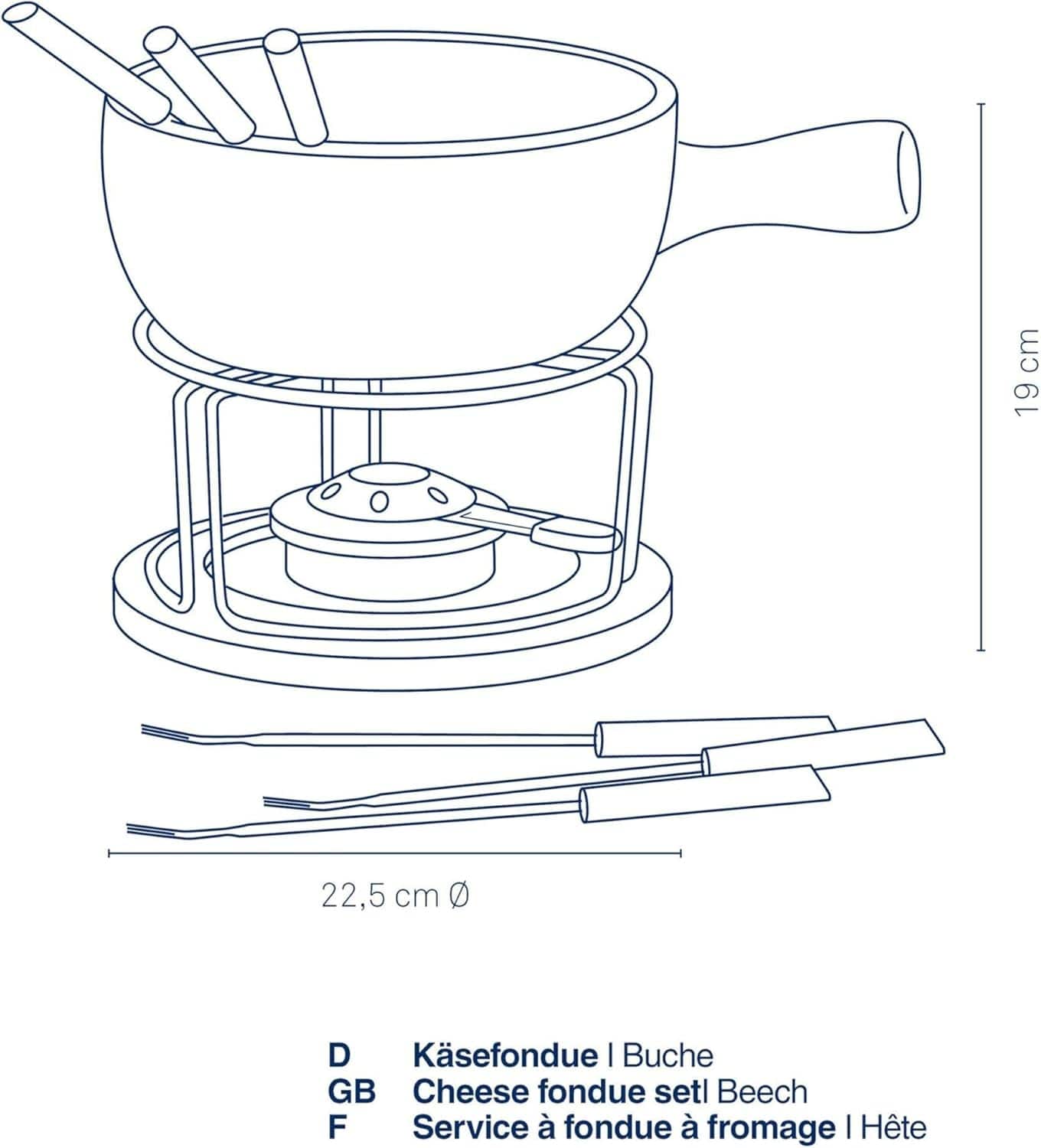 Kela Käsefondue Set 10Tlg, Keramik Fondue Für 6 Personen NATURA, Käse Fondueset Mit Brennpastenhalter, Gabeln, Gabelhalter