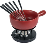KUHN RIKON Käsefondue Set Classic Rot· Ø 23 Cm, 2.6 Liter Inhalt, Ideal Für 4-6 Personen, Set Enthält 6 Gabeln, Einen Pastenbrenner (Ohne Brennpaste), Und Ein Rechaud