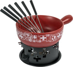 KUHN RIKON Käsefondue Set Suisse Rot· Ø 23 Cm, 2.6 Liter Ideal Für 4-6 Personen, Inkl. 6 Gabeln Und Rechaud Und Pastenbrenner (Ohne Brennpaste)