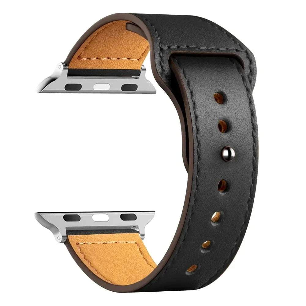 Leather Wrist Watch Band for Apple Watch – Black & Tan