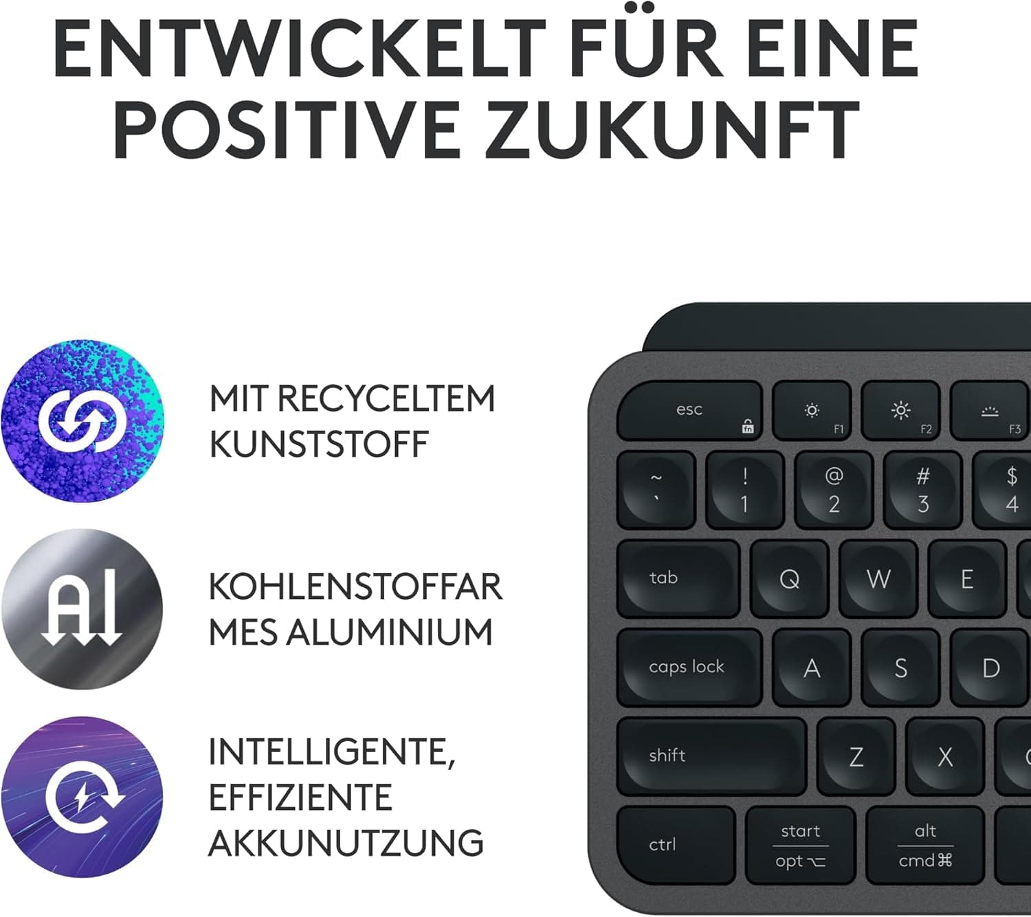 Logitech MX Keys S Kabellose Tastatur, Low Profile, Fluid Quiet Typing, Programmable Keys, Backlighting, Bluetooth, USB C Rechargeable, Für Windows PC, Linux, Chrome, Mac, Deutsches QWERTZ - Grau