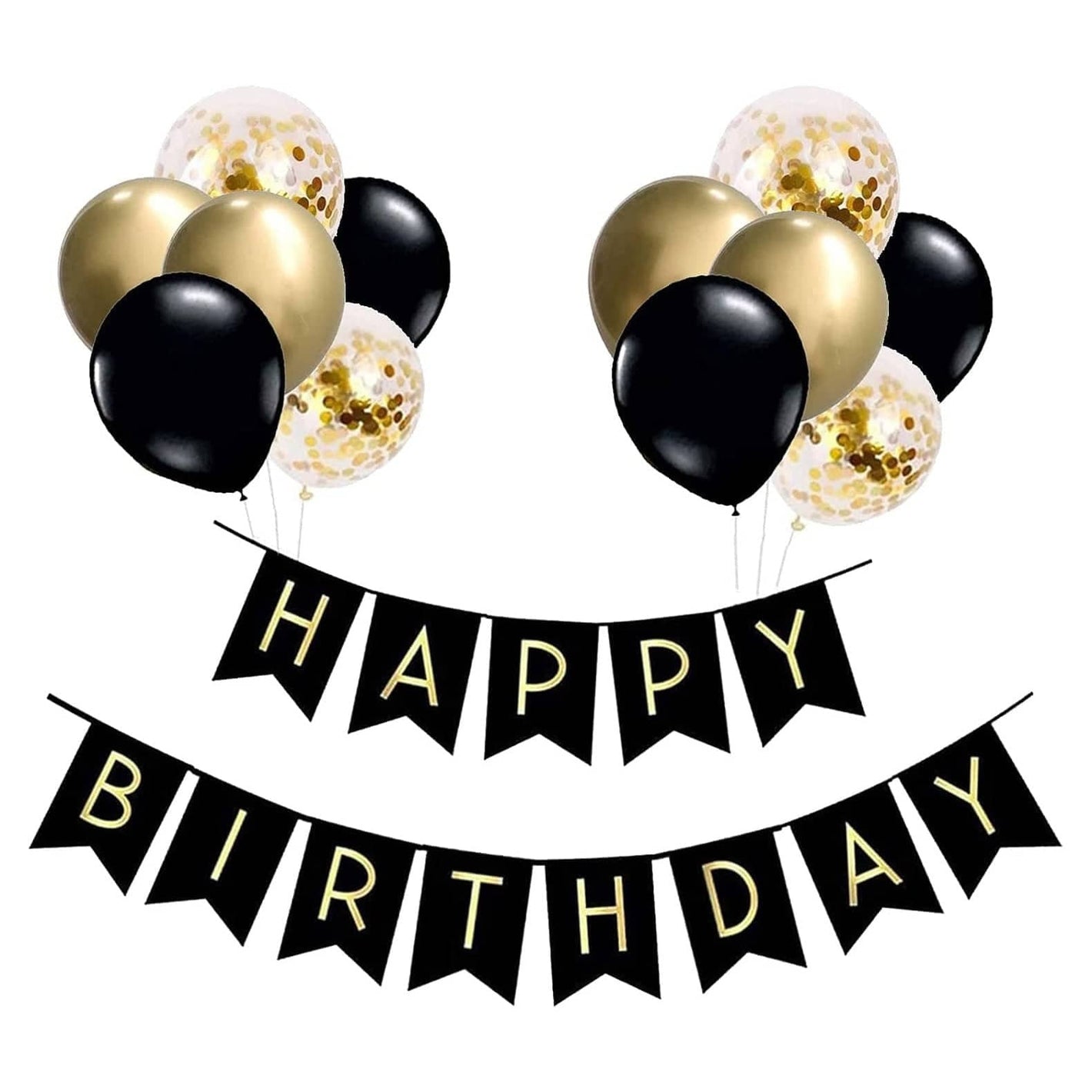 Luftballons Geburtstag Dekoration Set, Schwarz Gold Geburtstagsdeko Happy Birthday Deko Banner Party Deko Geburtstag Set Mit Gold Luftballons Konfetti Ballons Bk+Gd