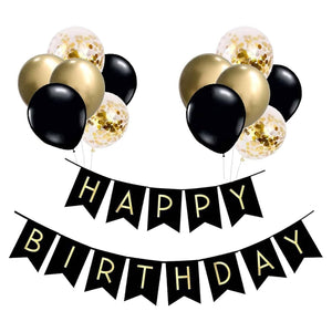 Luftballons Geburtstag Dekoration Set, Schwarz Gold Geburtstagsdeko Happy Birthday Deko Banner Party Deko Geburtstag Set Mit Gold Luftballons Konfetti Ballons Bk+Gd