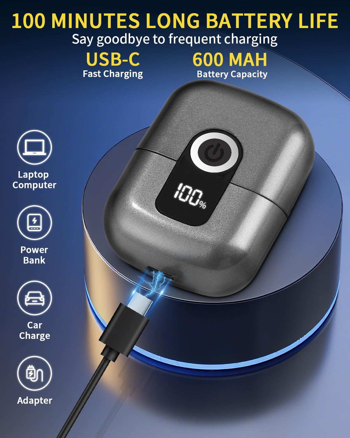 Mit LED -Anzeige Mini Rasierer Herren, IPX6 Wasserdicht Mini Rasierer, Bringen Sie Einen Ersatzwerkzeugkopf, Elektrorasierer, Geeignet Für Familie, Auto Und Reisen (Grau)