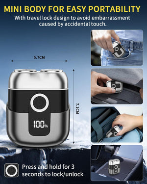 Mit LED -Anzeige Mini Rasierer Herren, IPX6 Wasserdicht Mini Rasierer, Bringen Sie Einen Ersatzwerkzeugkopf, Elektrorasierer, Geeignet Für Familie, Auto Und Reisen (Grau)