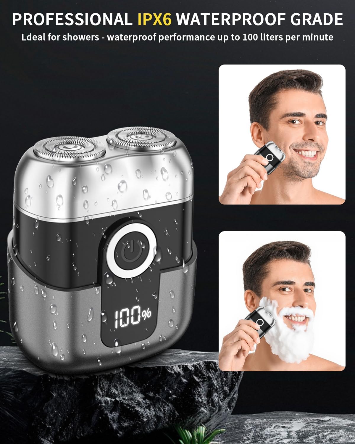 Mit LED -Anzeige Mini Rasierer Herren, IPX6 Wasserdicht Mini Rasierer, Bringen Sie Einen Ersatzwerkzeugkopf, Elektrorasierer, Geeignet Für Familie, Auto Und Reisen (Grau)