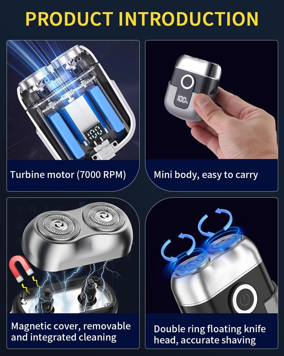 Mit LED -Anzeige Mini Rasierer Herren, IPX6 Wasserdicht Mini Rasierer, Bringen Sie Einen Ersatzwerkzeugkopf, Elektrorasierer, Geeignet Für Familie, Auto Und Reisen (Grau)