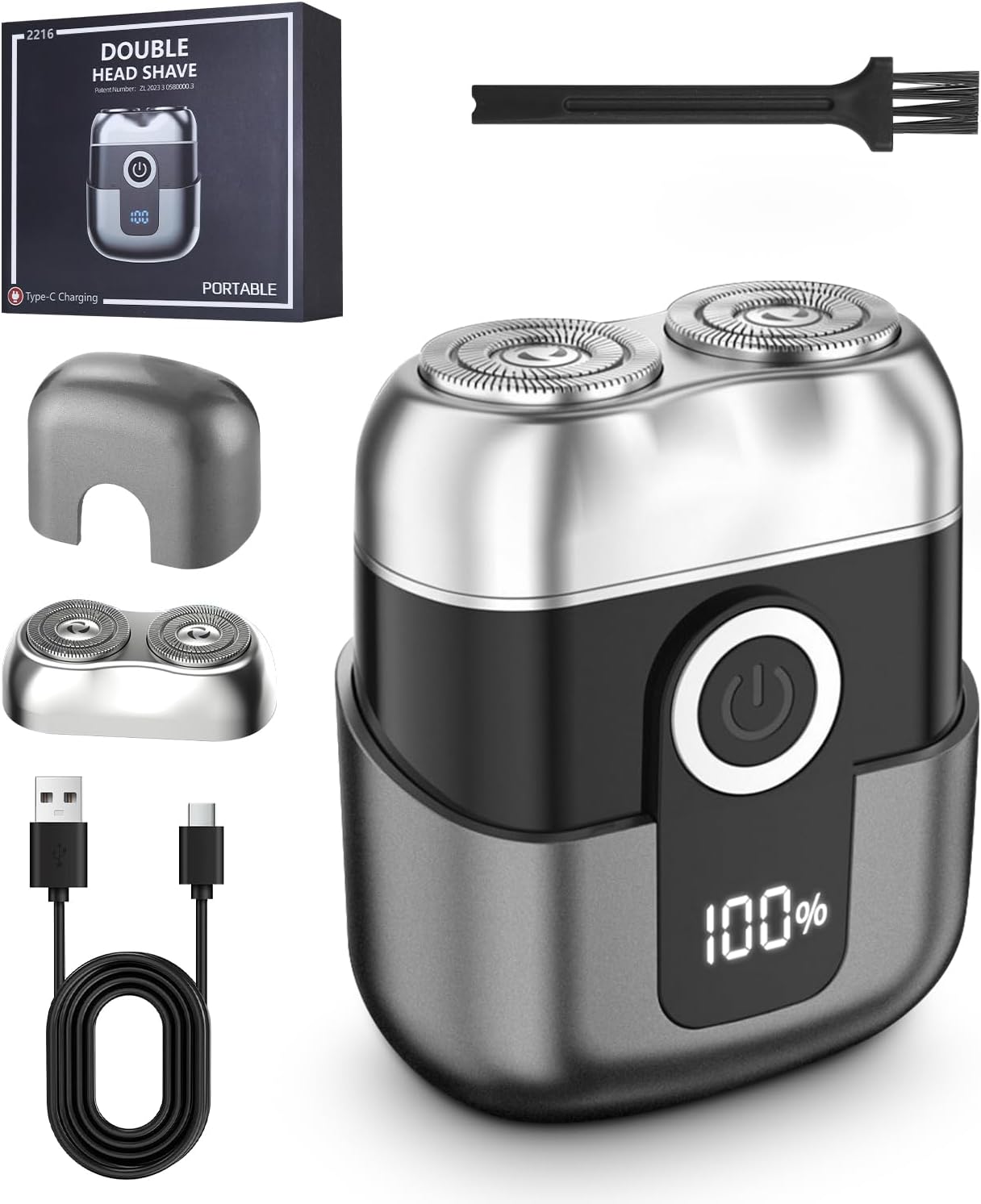 Mit LED -Anzeige Mini Rasierer Herren, IPX6 Wasserdicht Mini Rasierer, Bringen Sie Einen Ersatzwerkzeugkopf, Elektrorasierer, Geeignet Für Familie, Auto Und Reisen (Grau)