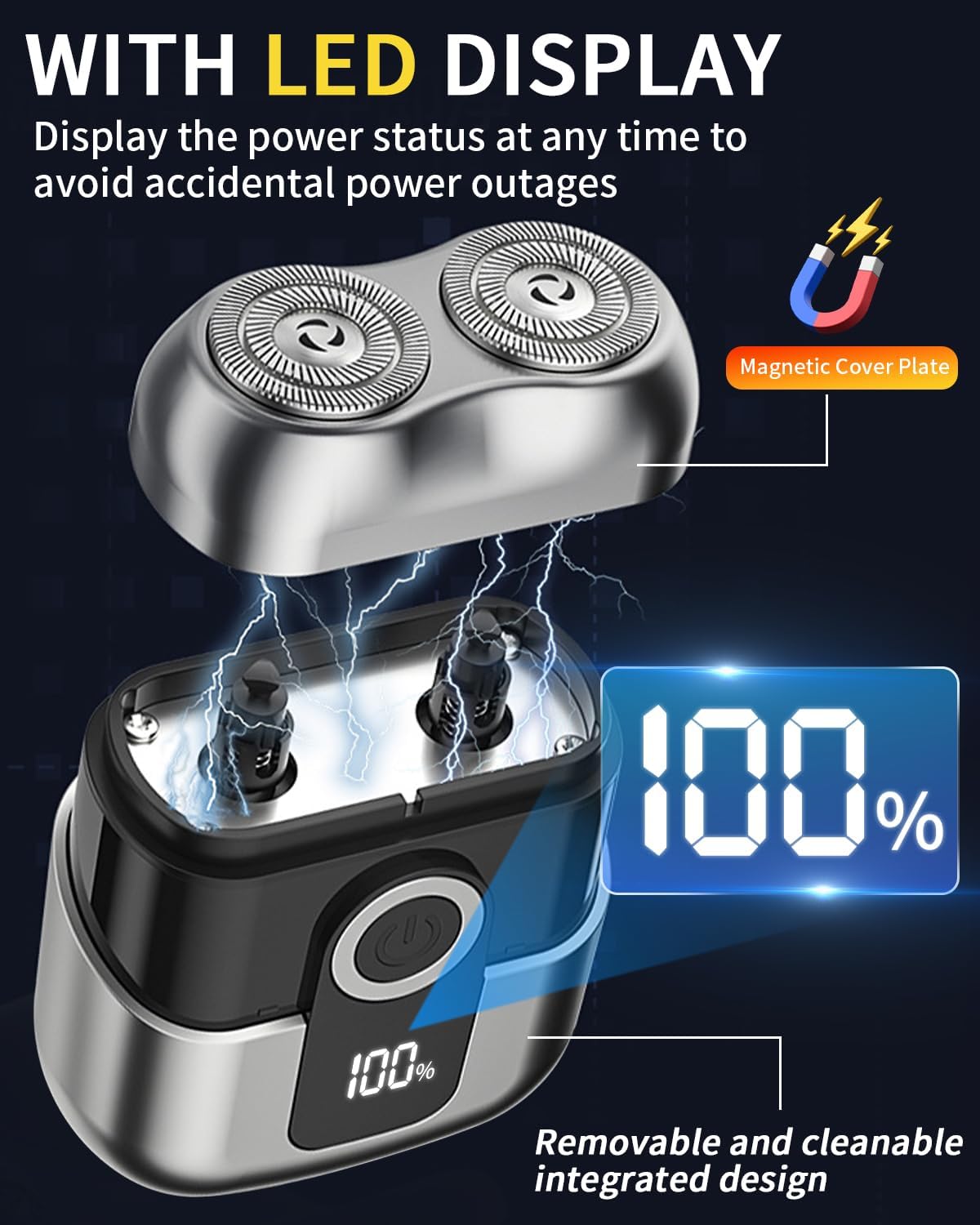 Mit LED -Anzeige Mini Rasierer Herren, IPX6 Wasserdicht Mini Rasierer, Bringen Sie Einen Ersatzwerkzeugkopf, Elektrorasierer, Geeignet Für Familie, Auto Und Reisen (Grau)