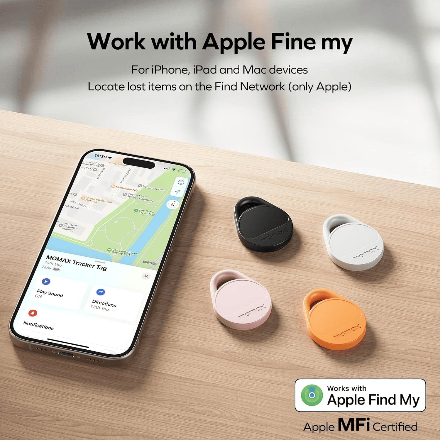 Momax Smart Air Tracker, Luggage Tracker, Smart Tag Für Schlüssel, Rucksäcke, Geldbörsen Und Haustiere, Funktioniert Mit Apple Find My (Nur Ios 18+), Inklusive Globaler Suchabdeckung, 4 Teiliges Set