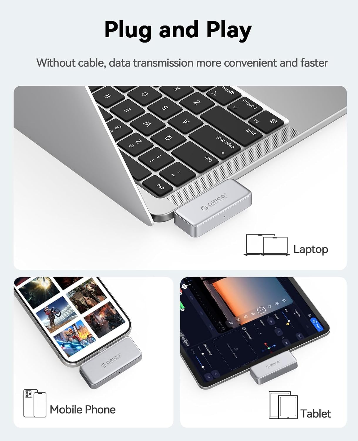 ORICO 512GB Externe SSD Bis Zu 2000 Mb/S Flashpod, Portable SSD Mit 4K 60Hz Prores Aufzeichnung Und Speicherung, Nur Kompatibel Mit Iphone 15/16 Series, Smartphone, Computer Mit Typ-C Anschluss S20 512Gb