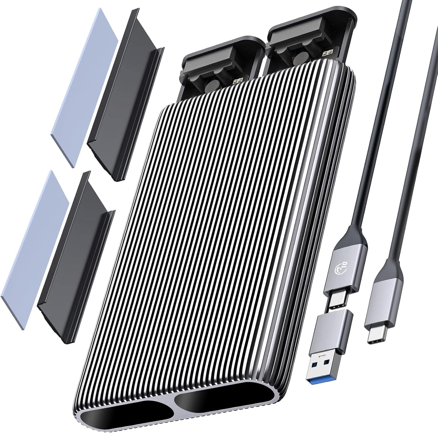 ORICO Dual M.2 Nvme SATA SSD Gehäuse, USB C Auf M2 Adapter Für M Key Pcie, B+M Key, B Key 2230/2242/2260/2280 M.2 Ssds, Werkzeuglose Aluminium M2 Docking Station Bis Zu 2X4Tb SSD- AM2-2S M.2 Nvme 10Gbps