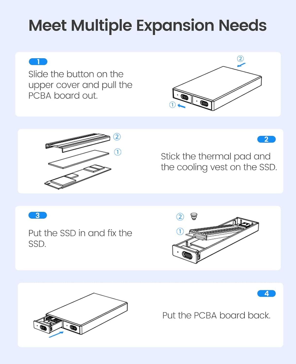 ORICO Dual M.2 Nvme SATA SSD Gehäuse, USB C Auf M2 Adapter Für M Key Pcie, B+M Key, B Key 2230/2242/2260/2280 M.2 Ssds, Werkzeuglose Aluminium M2 Docking Station Bis Zu 2X4Tb SSD- AM2-2S M.2 Nvme 10Gbps