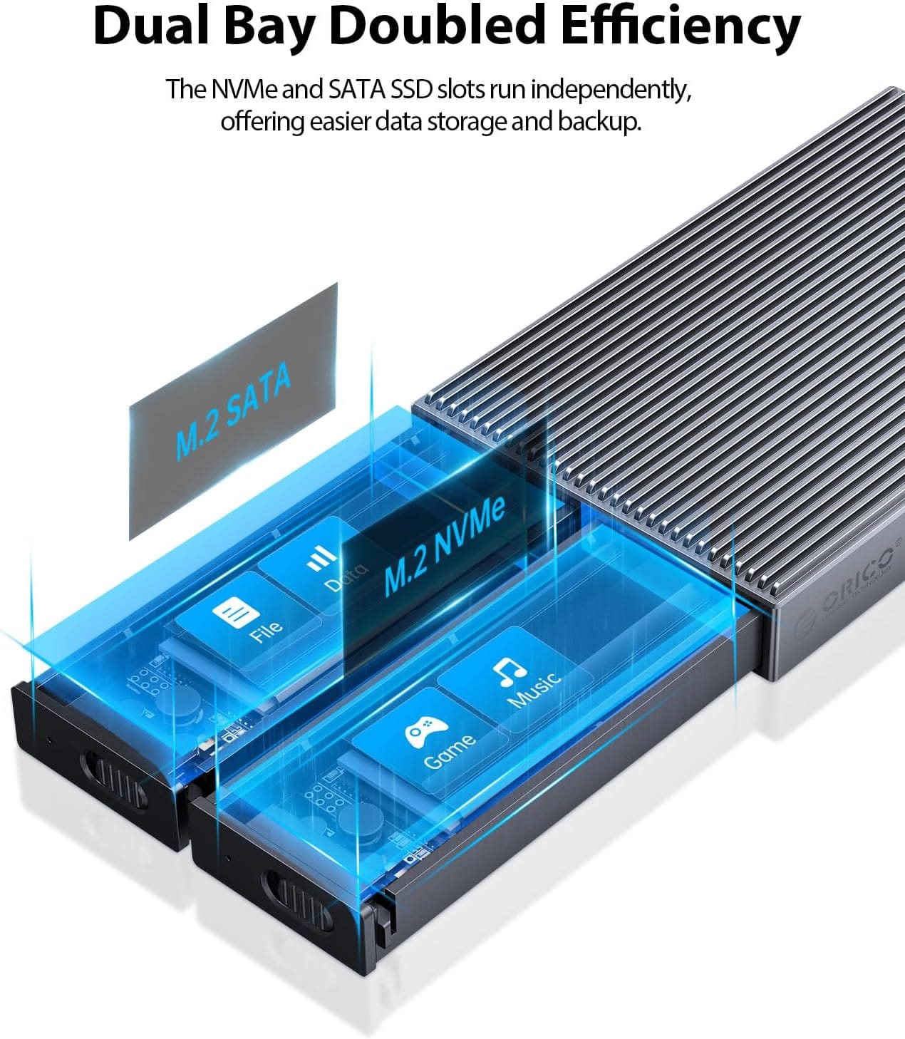 ORICO Dual M.2 Nvme SATA SSD Gehäuse, USB C Auf M2 Adapter Für M Key Pcie, B+M Key, B Key 2230/2242/2260/2280 M.2 Ssds, Werkzeuglose Aluminium M2 Docking Station Bis Zu 2X4Tb SSD- AM2-2S M.2 Nvme 10Gbps