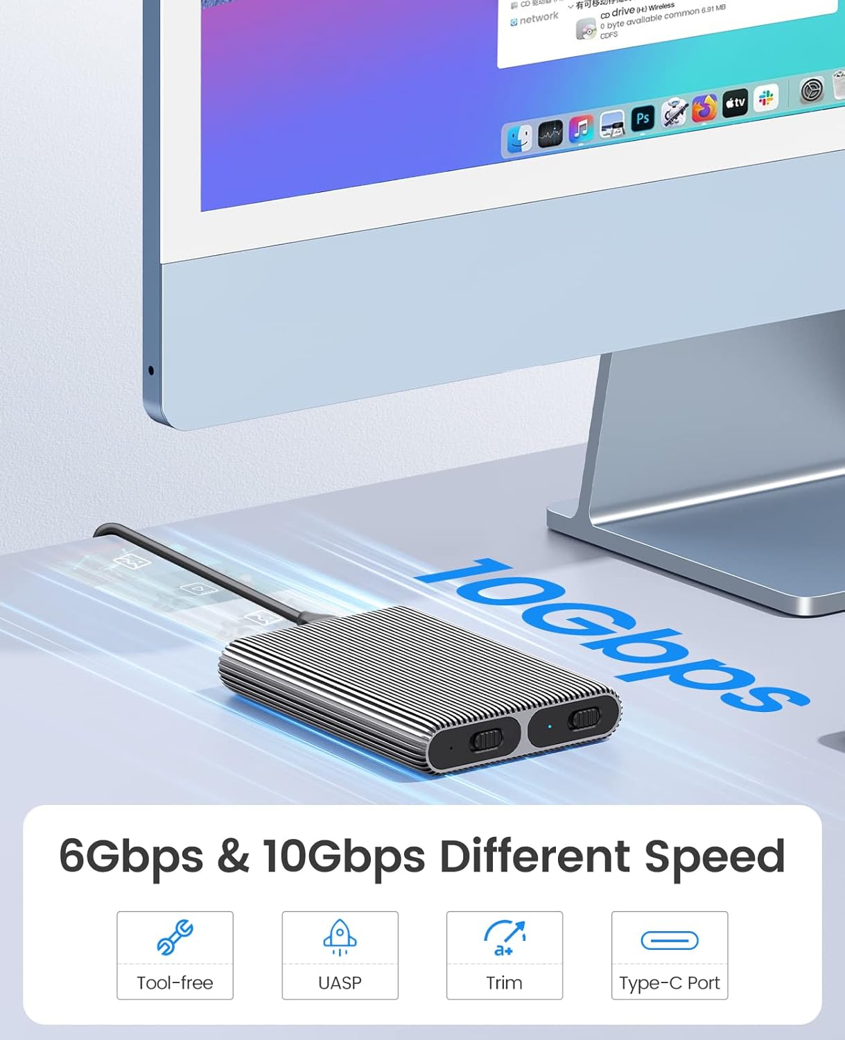 ORICO Dual M.2 Nvme SATA SSD Gehäuse, USB C Auf M2 Adapter Für M Key Pcie, B+M Key, B Key 2230/2242/2260/2280 M.2 Ssds, Werkzeuglose Aluminium M2 Docking Station Bis Zu 2X4Tb SSD- AM2-2S M.2 Nvme 10Gbps