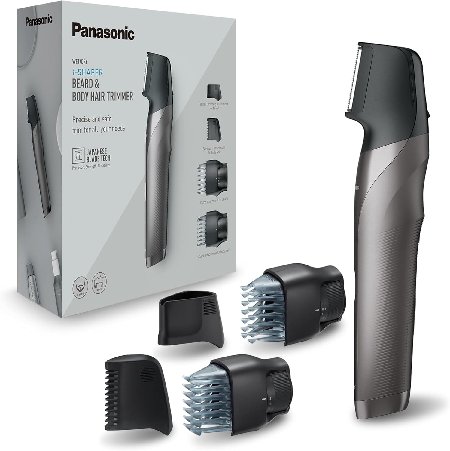 Panasonic ER-GK80-S503 Wiederaufladbarer Körperschneider Für Herren (Taschenform, I-Shaper, Edelstahl, Lange Akkulaufzeit, Zubehör Für Feine Zonen, 20 Längen, 2 Kämme Und Hülle), Schwarz Er-Gk80-S503 / Single