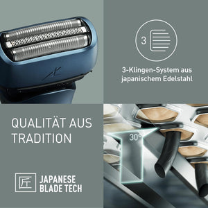 Panasonic Series 700 ES-ALT4B 3-Klingen-Nass- & Trocken-Rasierer Für Männer, Tragbar, Kabellos, Wasserdicht, Bartdichtesensor, Flexibler Rasierkopf, Ausklappbarer Trimmer, Dunkelblau