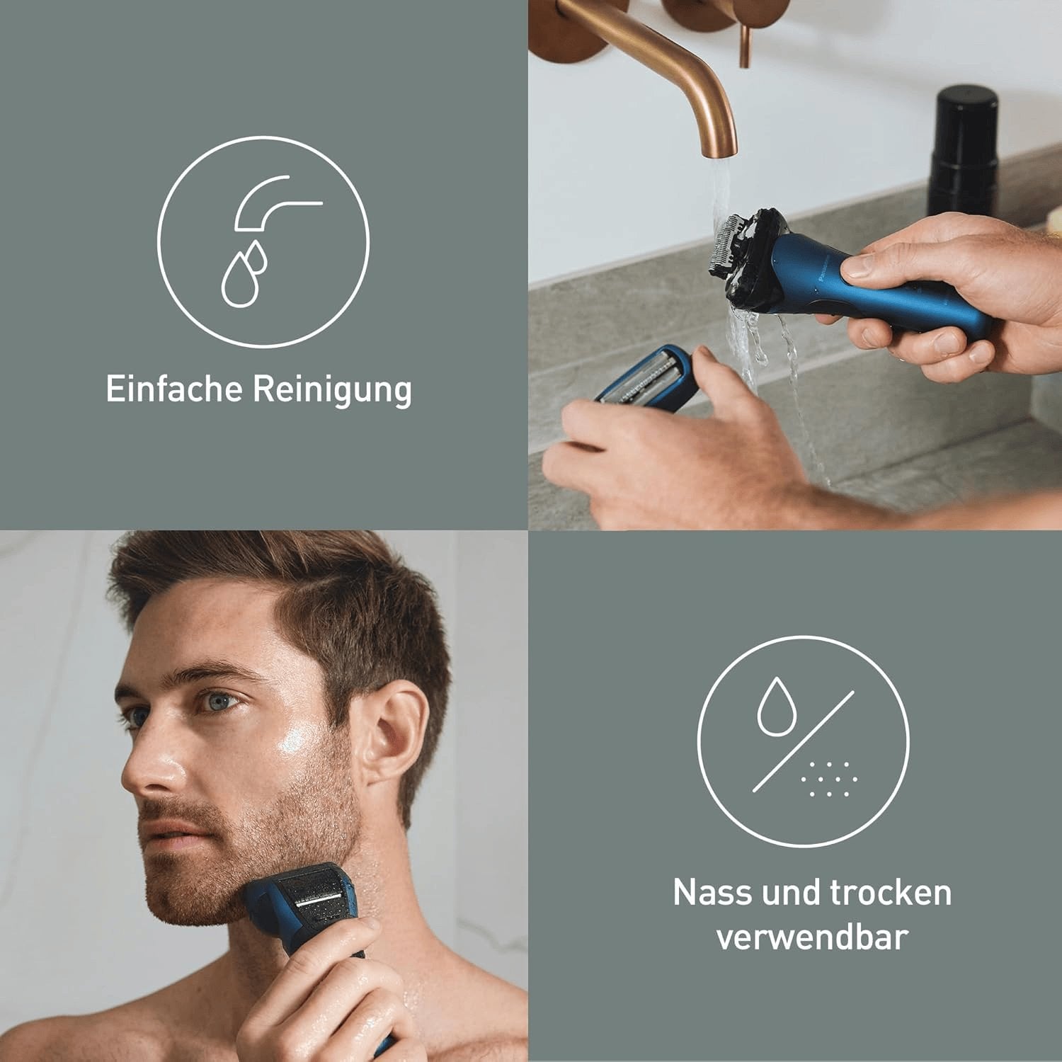 Panasonic Series 700 ES-ALT4B 3-Klingen-Nass- & Trocken-Rasierer Für Männer, Tragbar, Kabellos, Wasserdicht, Bartdichtesensor, Flexibler Rasierkopf, Ausklappbarer Trimmer, Dunkelblau