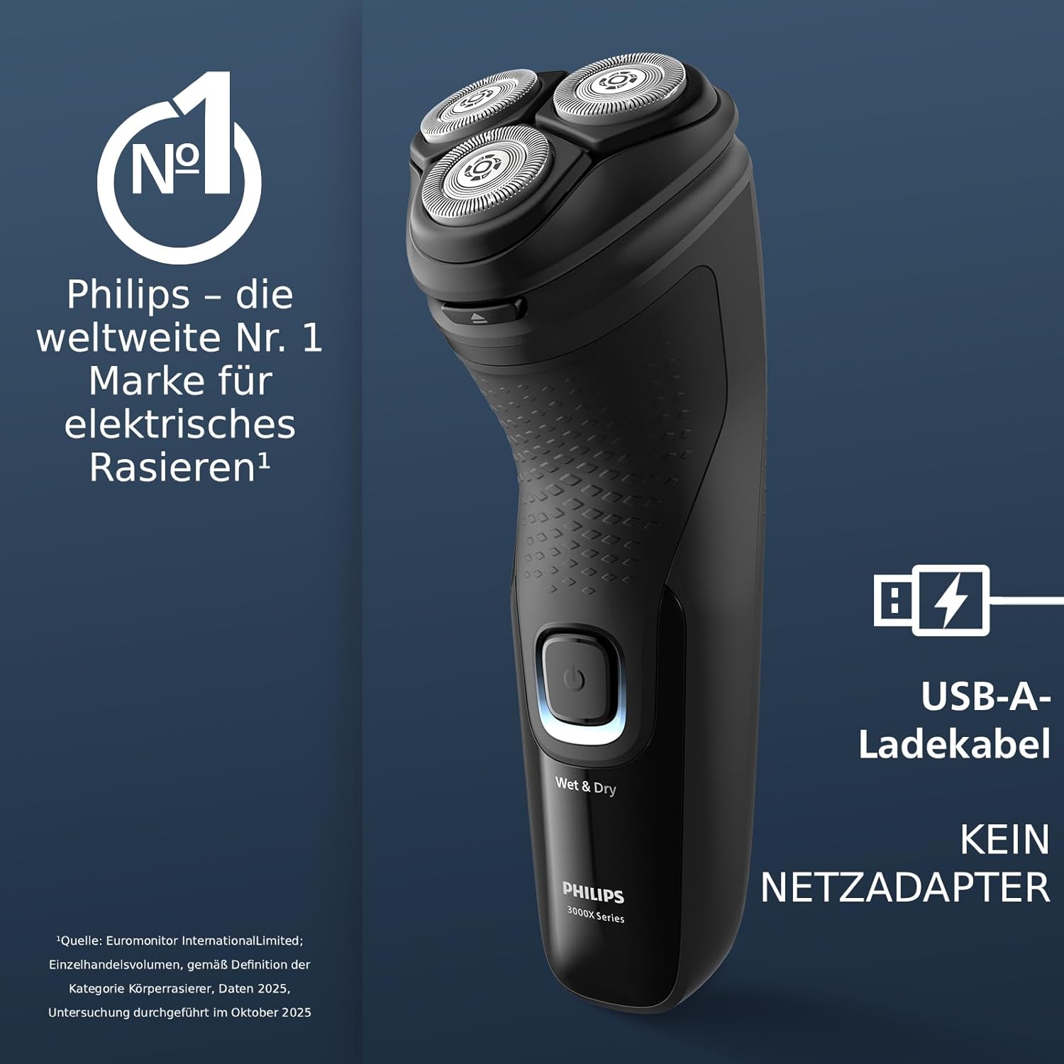 Philips Shaver Series 3000X – Elektrischer Rasierer Für Herren in Schwarz, Nass- Und Trockenrasur, Mit Skinprotect-Technologie, Ausklappbarem Bartschneider (Modell X3001/00)