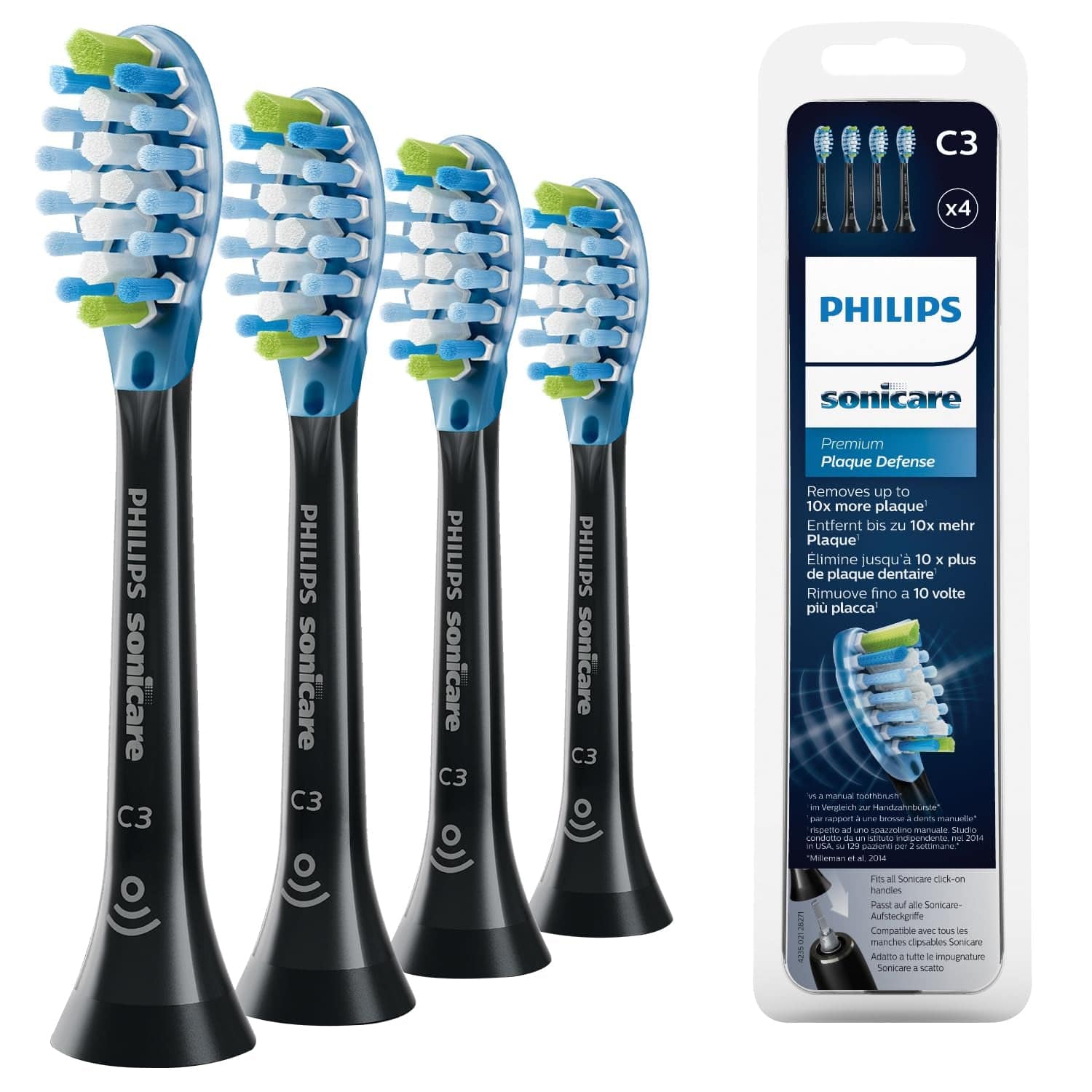 Philips Sonicare C3 Premium Plaque Defense, Original Ersatzbürstenköpfe, Schwarz, 6Er-Pack, HX9046/88 Alt / 4 Stück (1Er Pack)