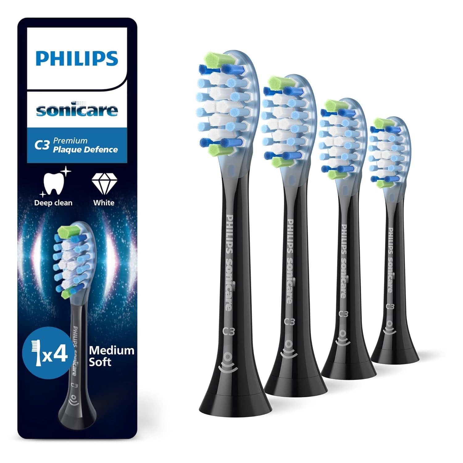 Philips Sonicare C3 Premium Plaque Defense, Original Ersatzbürstenköpfe, Schwarz, 6Er-Pack, HX9046/88 Neu / 1 Stück (4Er Pack)